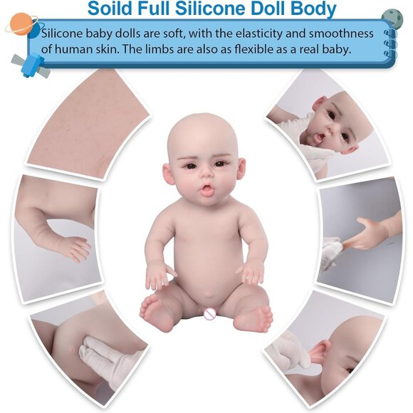 🆕18.5Inch Realistic Full Silicone Reborn Baby Doll Boy With Skeleton-No Hair - Picture 5 of 7